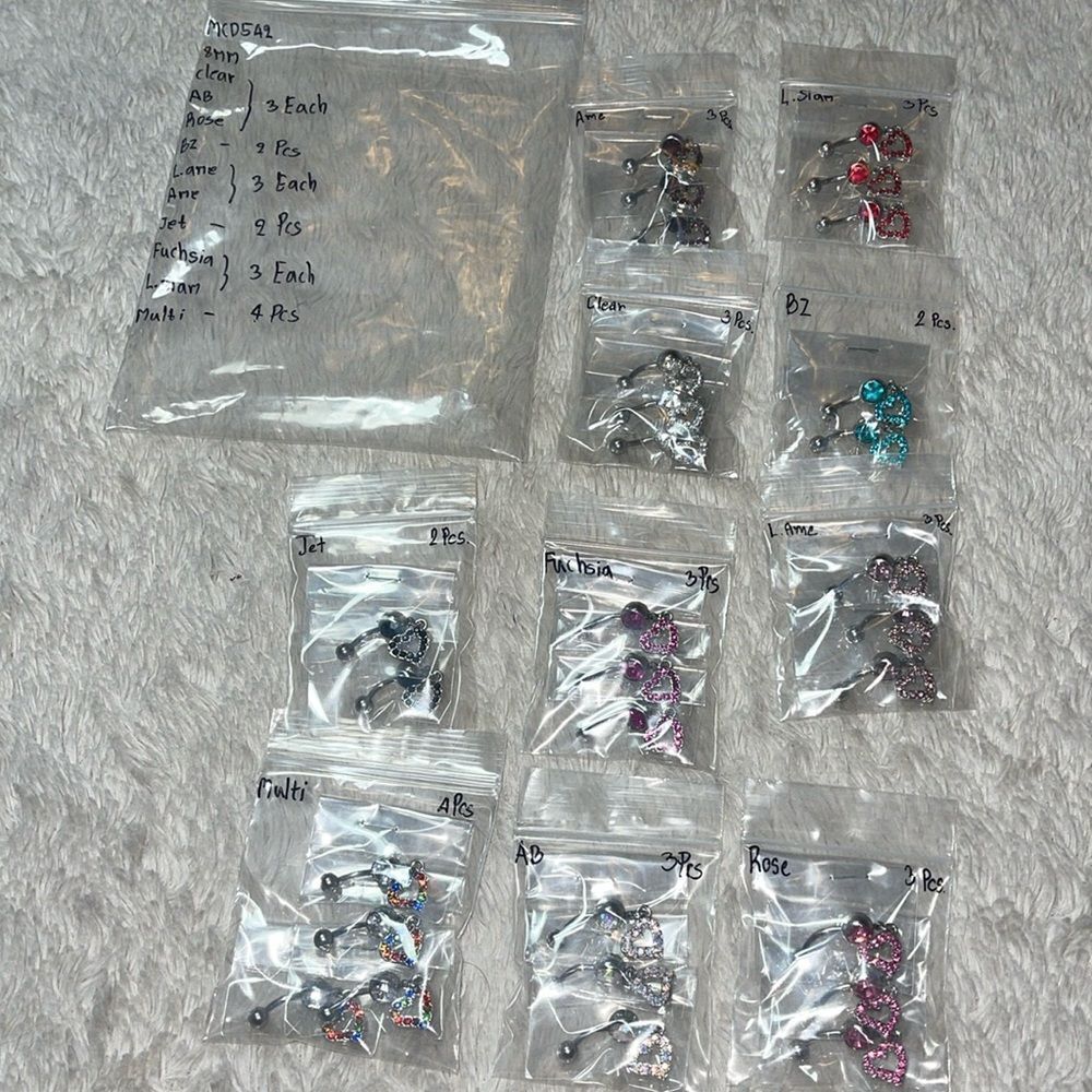 Large lot 8 mm belly rings, heart dangleNEW